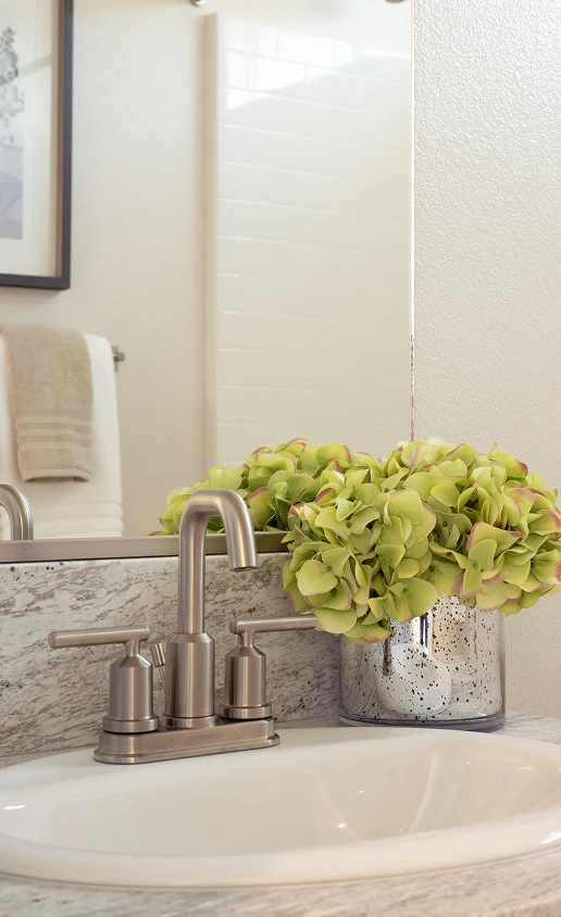 Solid surface engineered marble countertop in a bathroom