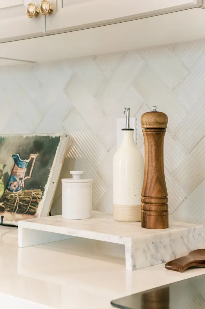 Interior - Kitchen backsplash and quartz countertop detail