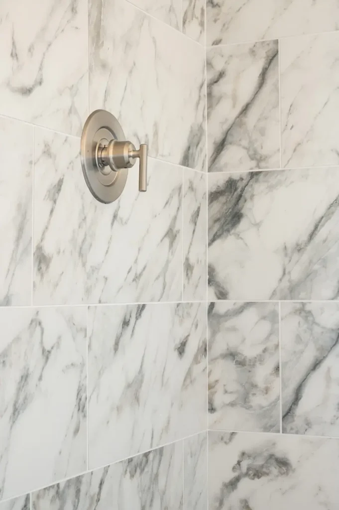 Interior - shower with luxury tile and brushed-nickel fixtures